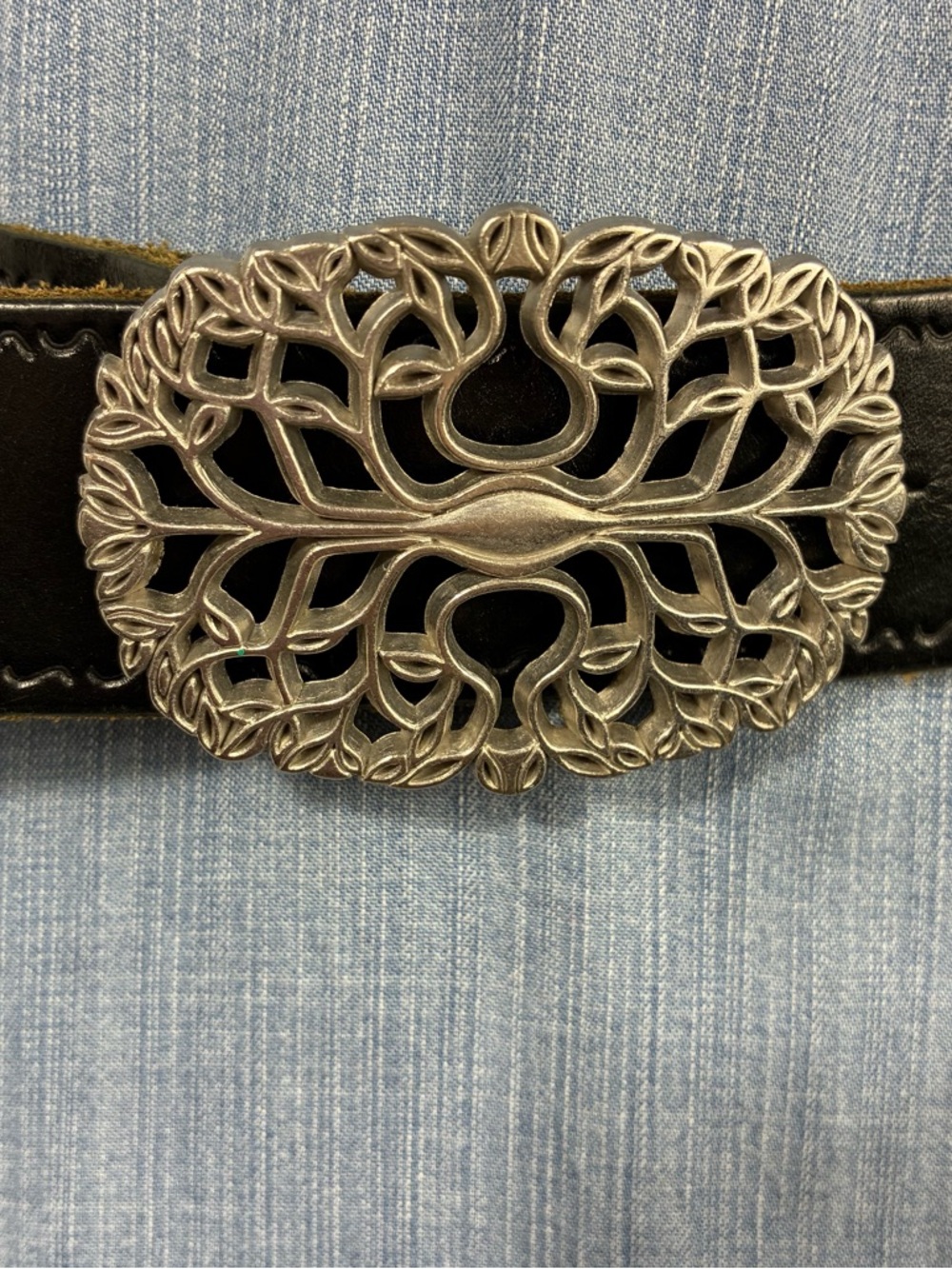 Plus size women’s belt XXL Silver Tree Buckle on Black genuine Italian Leather